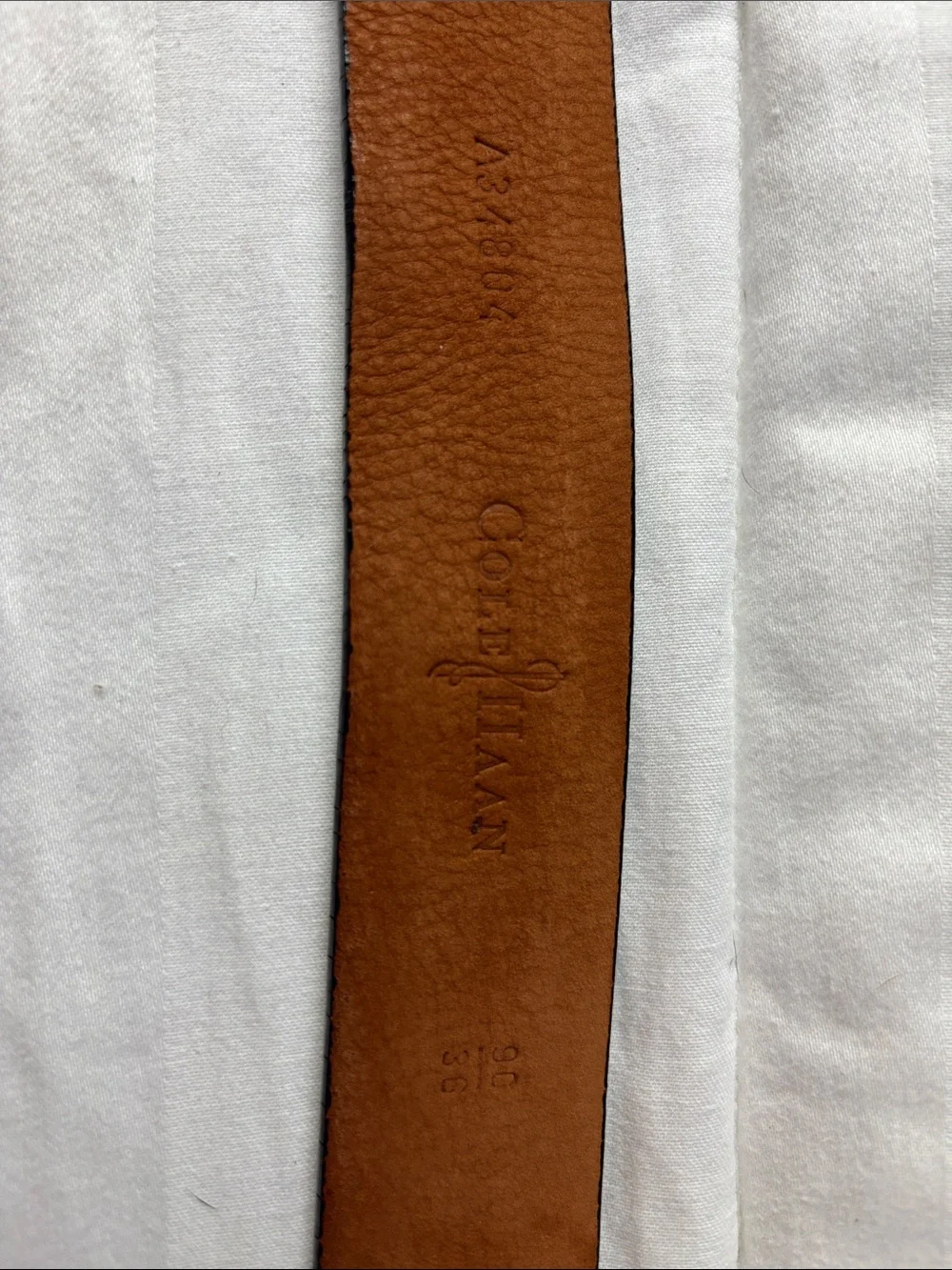 Cole Haan Black Leather Belt with Silver-Tone Buckle and Braided Detail